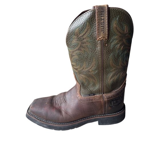 Justin Work Boots Men's 9 EE Steel Toe Square Toe Leather Western Brown ASTM Box - Picture 1 of 16
